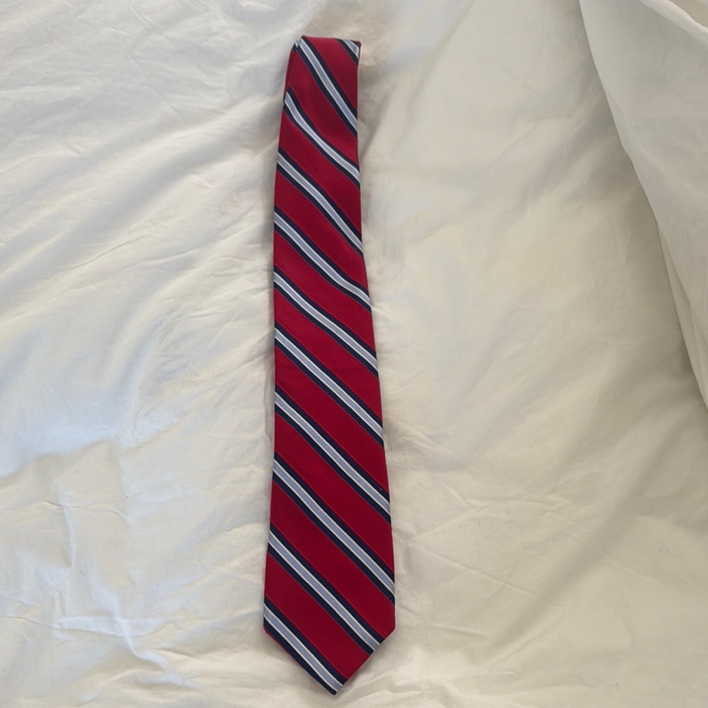 Michael Kors Red and Black Silk Tie Classic Striped Accessory